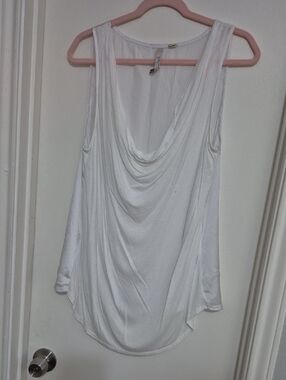 New York & Company White Draped Cowl Tank